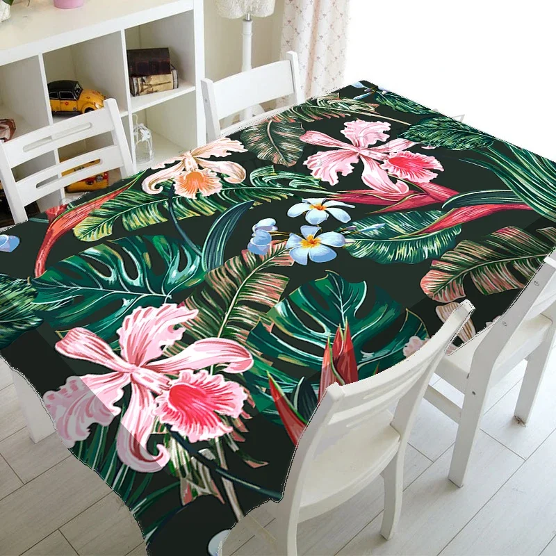 Green Palm Leaf Print Tablecloth Outdoor Picnic Party Table Cloth School Day Housewarming Party Home Decorations Tablecover