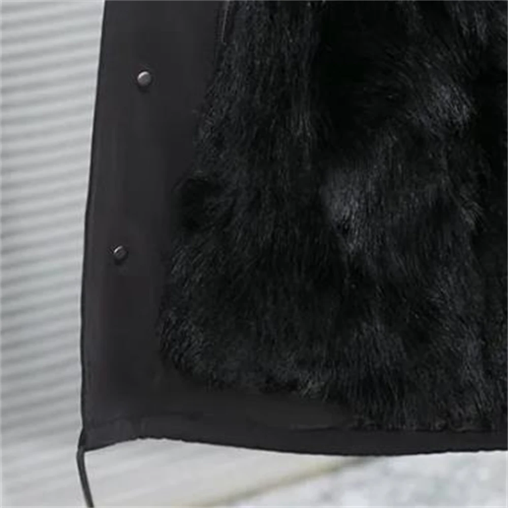 Men Plush Coats Fox Hair Inner Liner Detachable Collar Long Fur Parkas Fur Jacket Tops Faux Fur Coat Loose Outerwear Thick Warm