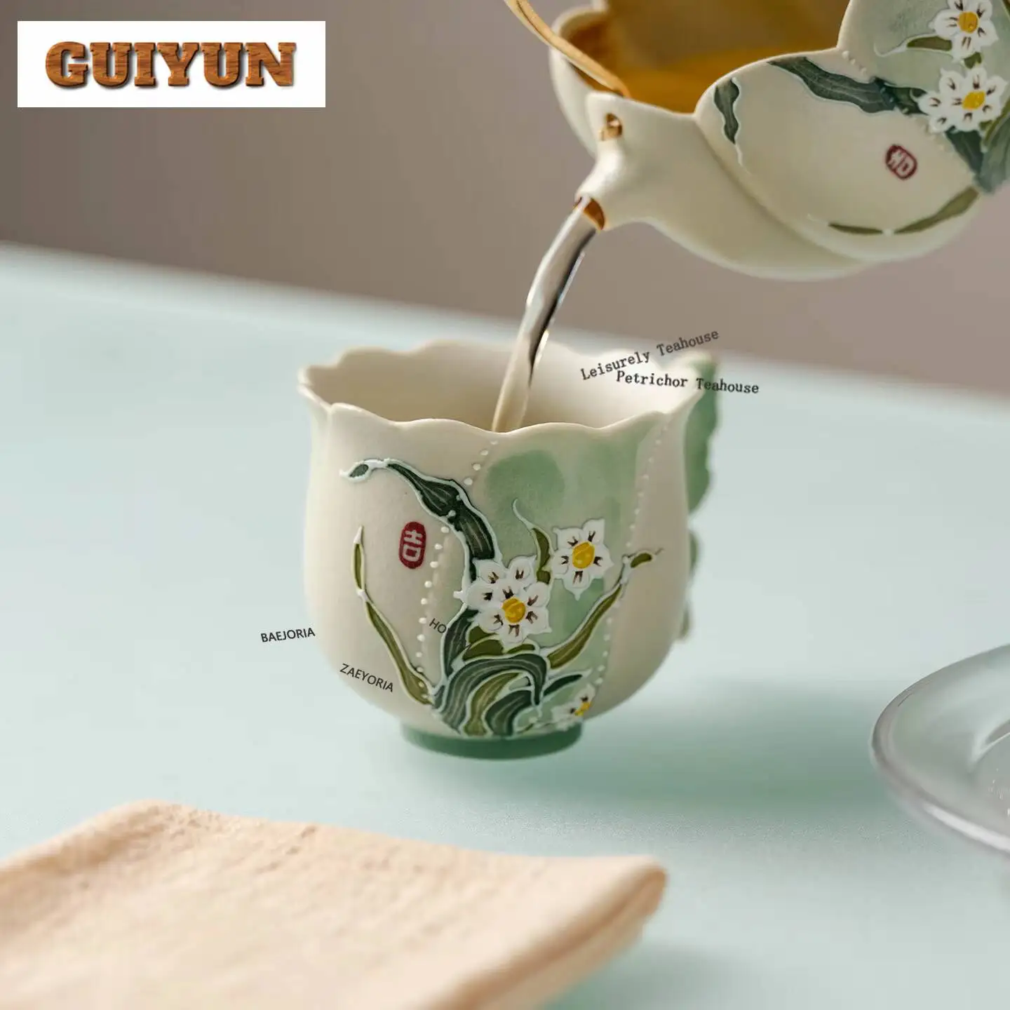 110ml Hand-painted Daffodil Teacup Aesthetic Tea Bowl Sample Tea Cup Tea-tasting Personal Cup Jianzhan Master Cups For Tea