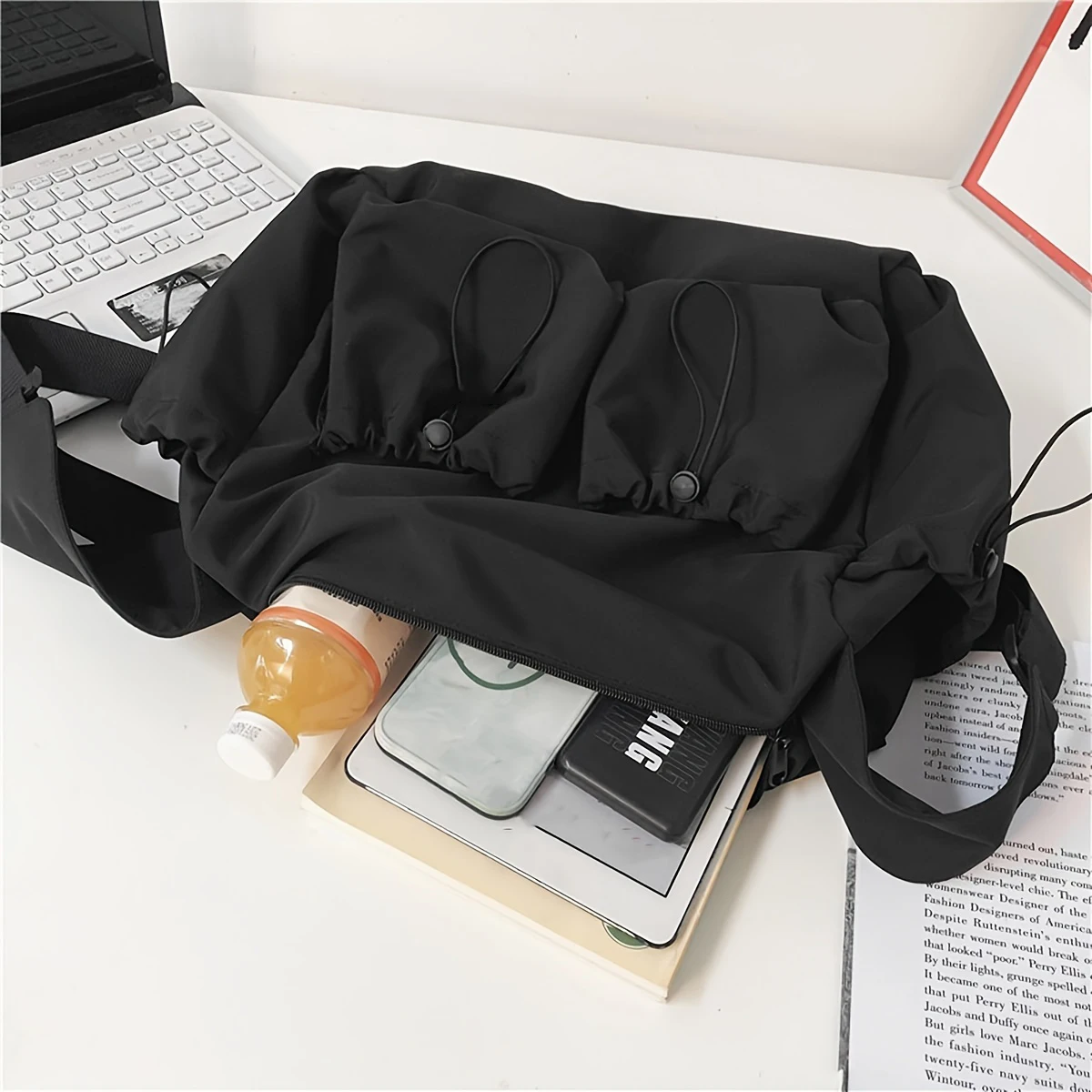 Kordelzug-Umhängetasche, Schultertasche mit großer Kapazität, modische Reißverschlusstasche, universell für Männer und Frauen, geeignet für die Schule. – Detail 5