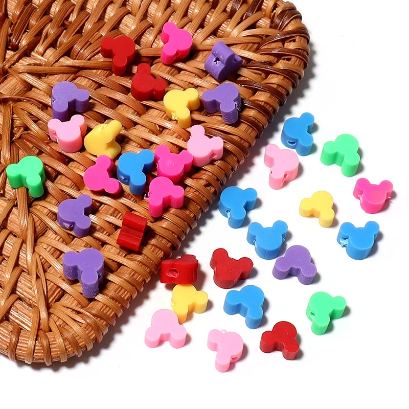50Pcs/Lot 6×8mm Polymer Clay Beads Colorful Mickey Shaped Cross Hole Beads Diy Cute Bracelet Necklace Jewelry Accessories