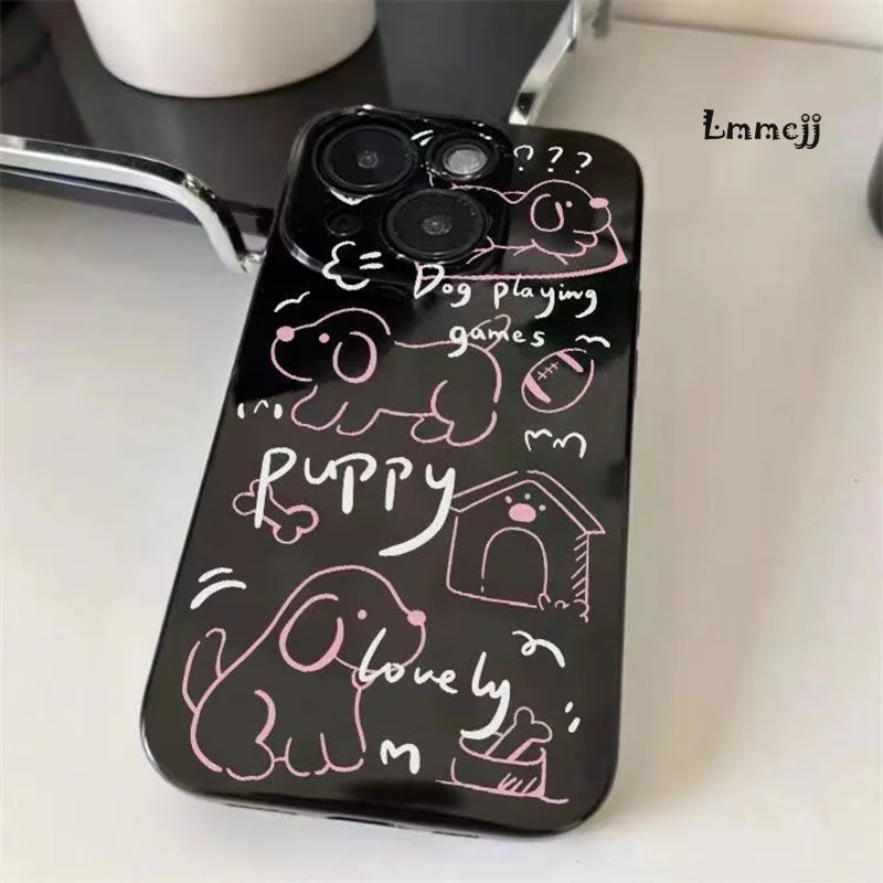 Lmmcjj Cute Dog Puppy Phone Case For iPhone 13 Mini 11 Pro 12 14 Plus XR X XS Max 7 8 Se 2020 Silicone Phone Cover iPhone Case