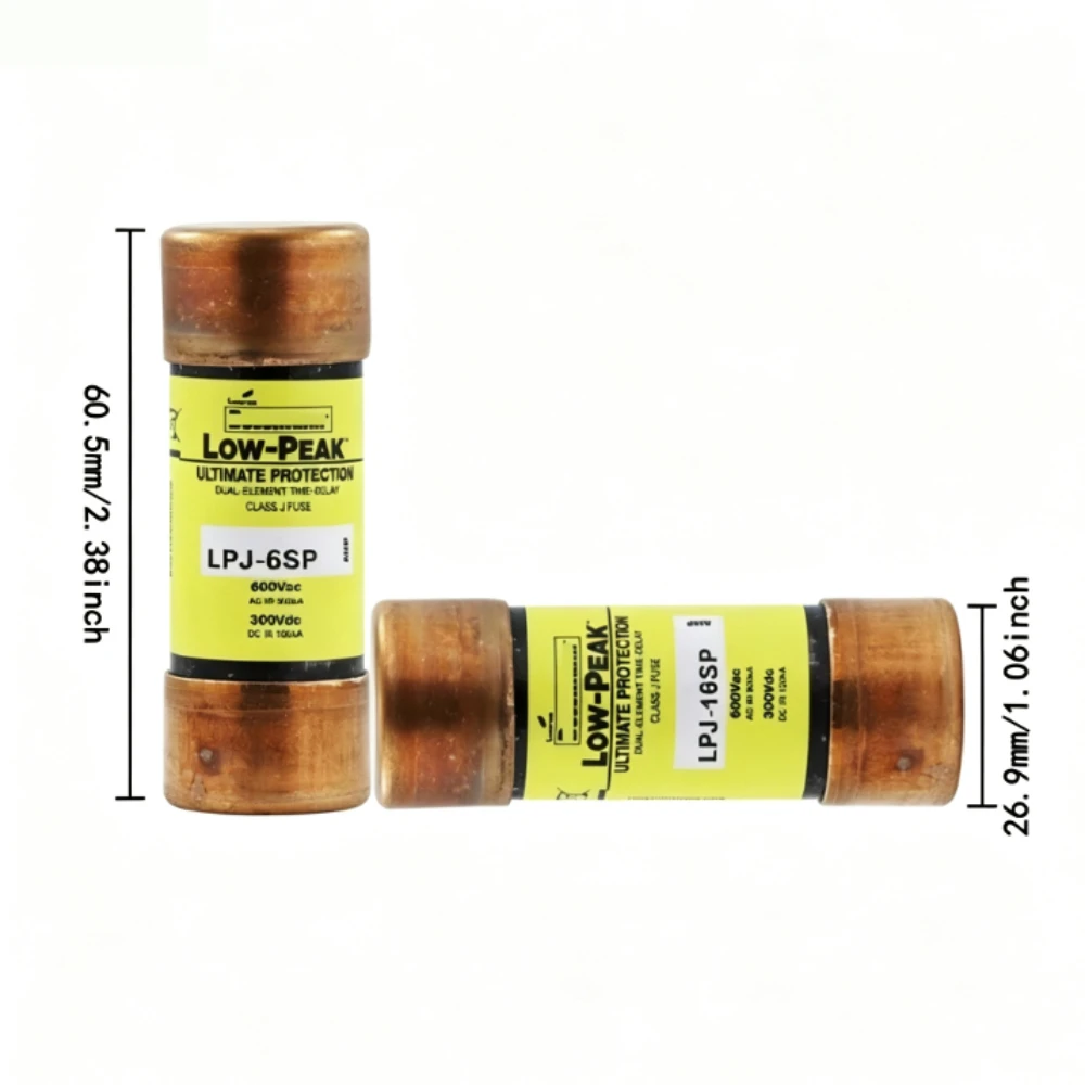 5Pcs LPJ6SP 6A 600VAC 300VDC Class J Time Delay Fuse, Dual-Element Current Limiting Low-Peak Industrial Circuit Protection
