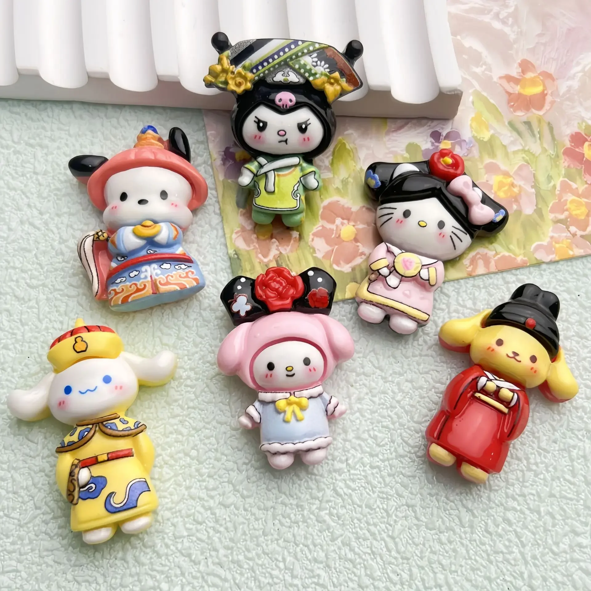 5pcs Cartoon glossy court Sanrio resin flatback cabochons diy crafts materials jewelry making charms