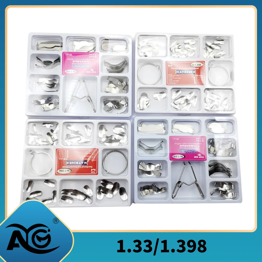 

Металлические секционные контурные матрицы AG Dental с пружинным зажимом, размеры 1.33/1.398, для крепления/разделения полимерных материалов, стоматологические инструменты