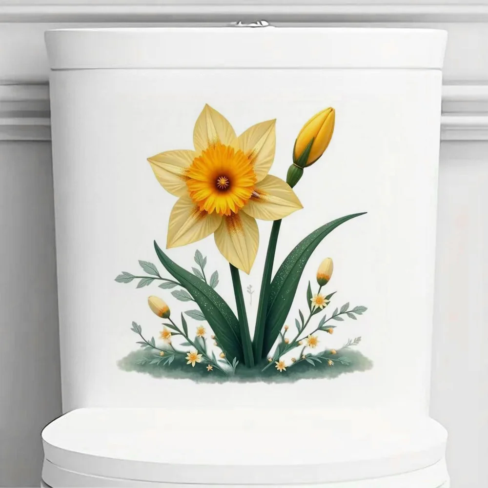 Yellow Daffodil Self-Adhesive Stickers, Bedroom Entryway Living Room Porch Home Decoration Wall Stickers, Removable Stickers