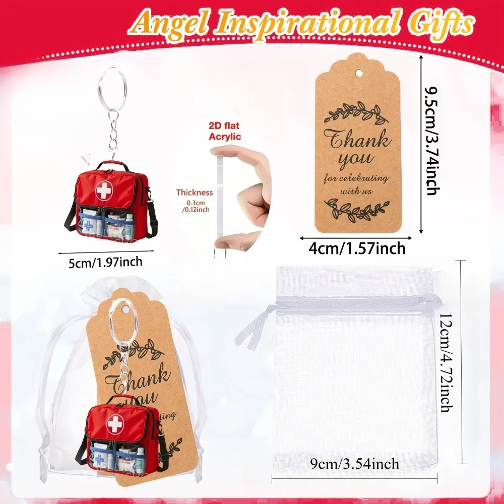 30 Stück/10 Sets Erste-Hilfe-Schlüsselanhänger-Sets, 2D Flaches Acryl Rotes Kreuz, Langlebige Auto-Dekoration für Trainings-Souvenirs und Abschlussgeschenke – Detail 1