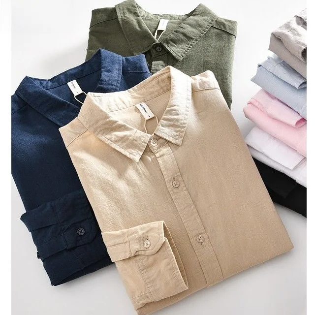 

Men's Casual Long Sleeve Shirt Cotton Linen Blend Soft Skin-Friendly Business Casual Versatile Breathable Spring Autumn Shirt