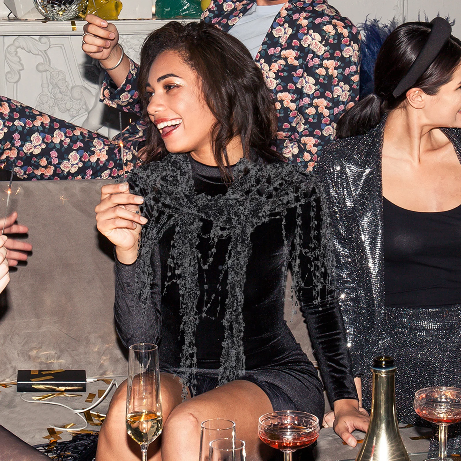 

Элегантная треугольная шаль для женщин, легкая дышащая шаль с кисточками, нарядная накидка для вечерних вечеринок, наряд для свадебного гостя