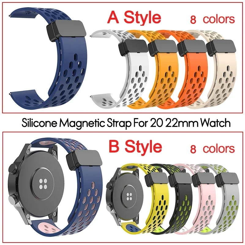 20mm 22mm Hole Silicone Magnetic strap for Samsung Galaxy Watch 6 4 classic bracelet for Samsung Watch 5pro Active2 Gear S3 Band