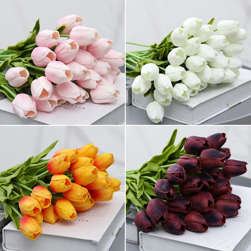 5/10pcs Tulip Artificial Flower Real Touch Artificial Bouquet Fake Flower For Wedding Party Decor Supplies Home Garden Ornaments