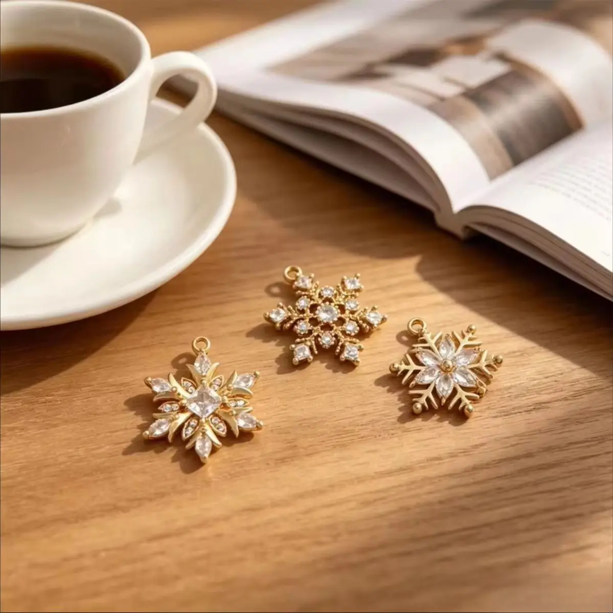 Brass 14K Gold Plated Large Snowflake Charms Full CZ Pendant DIY Necklace Bracelet Earring Handmade Jewelry Accessories