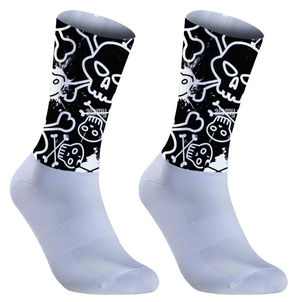 Calcetines deportivos con patrón de calavera para hombre, medias deportivas Unisex para ciclismo al aire libre, calzado para bicicleta de carretera, 2024