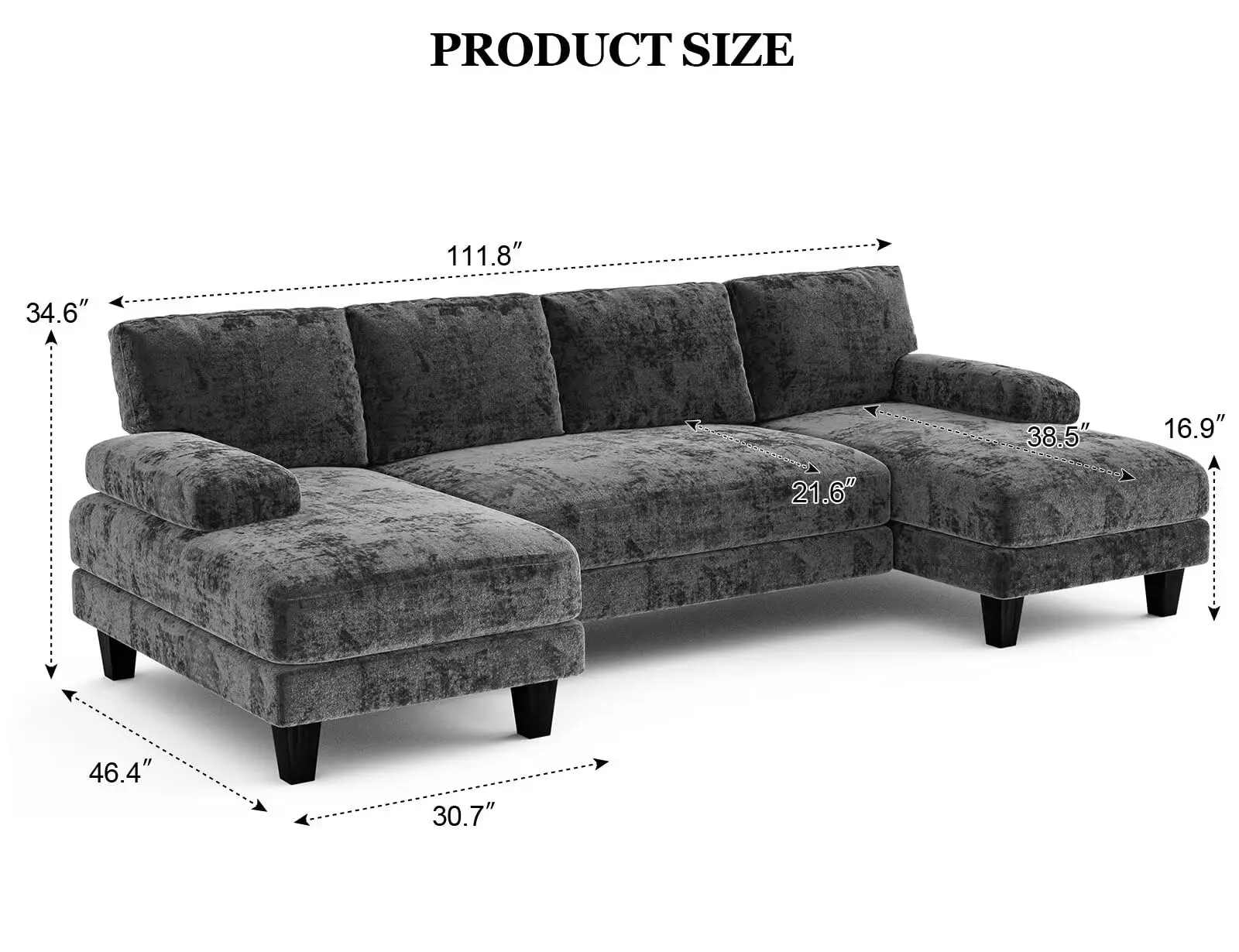 U Shaped Sectional Couches for Living Room, 111 Inch Modular Sofa with Double Chaise, Large Lounge Couch for