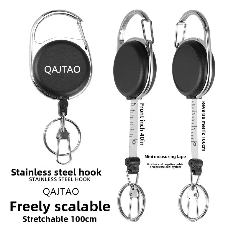 QAJTAO Measuring Tape with Scale, Extendable Buckle, Alloy Frame, Easy to Pull Outdoor Sports Keychain, Measuring Fish Ruler