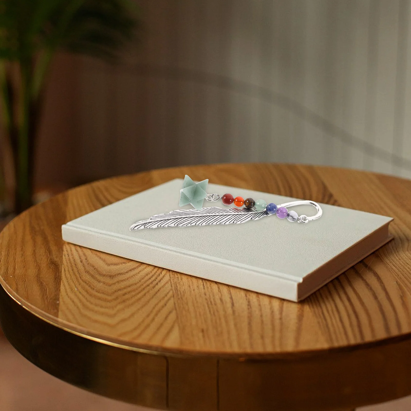 

Metal Bookmark Plume Shape Pendant Decor White Crystal Retro Bookmarks for Teachers Students Reading