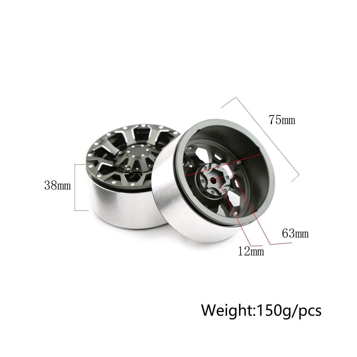 4Pcs 2.6 Inch Metal Beadlock Wheel Rim Wheel Hub for 1/8 1/10 RC Crawler Car Axial SCX10 Wraith RR10 Capra TRX4