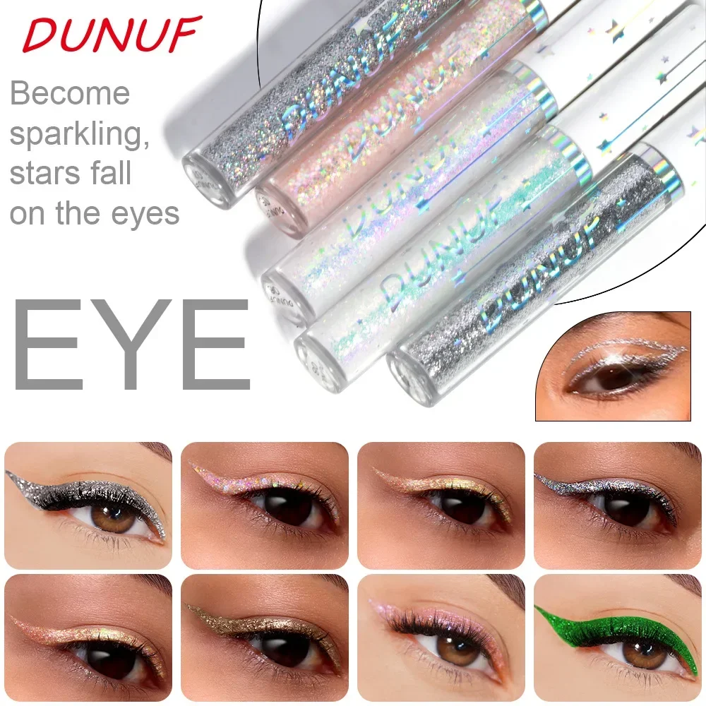 DUNUF White Gold Glitter Eyeshadow for Easy To Wear Waterproof Liquid Sequin Eyeliner Pen Beauty Eye Liner Makeup Tools