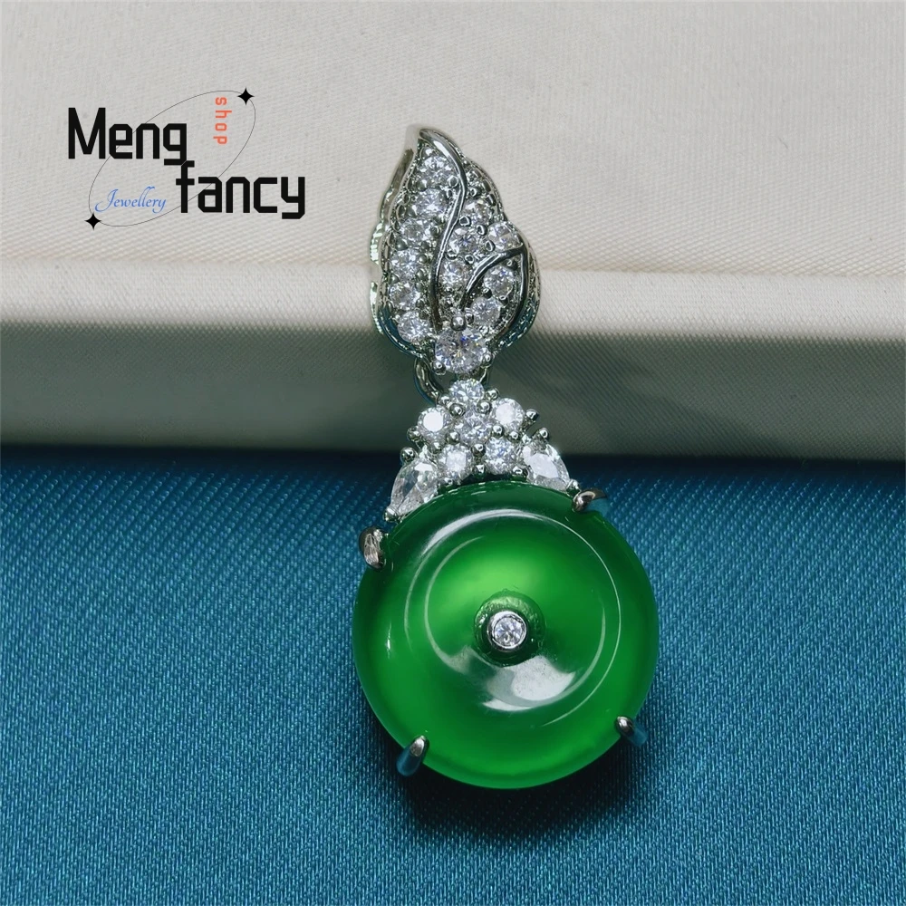 

Natural Ice-Type Green Chalcedony Peace Pendant, Men's And Women's Accessory, Small Pendant, Silver-Plated Accessory, Pendant