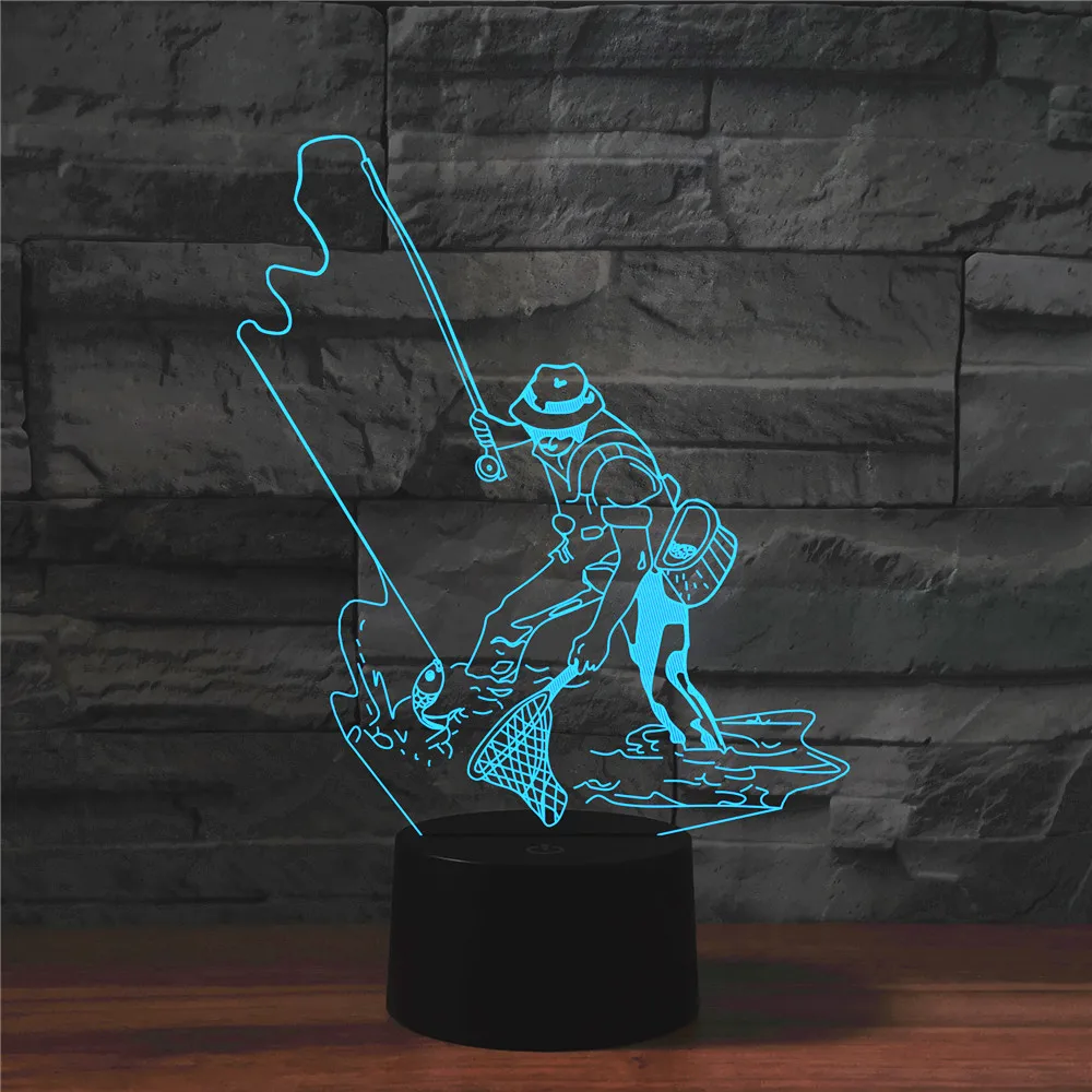 3D Fishing Lamp Illusion LED Night Light Touch Fish Desk Table Lamps Home Room Decor Christmas Gifts for Boys Kids Fishing Lover