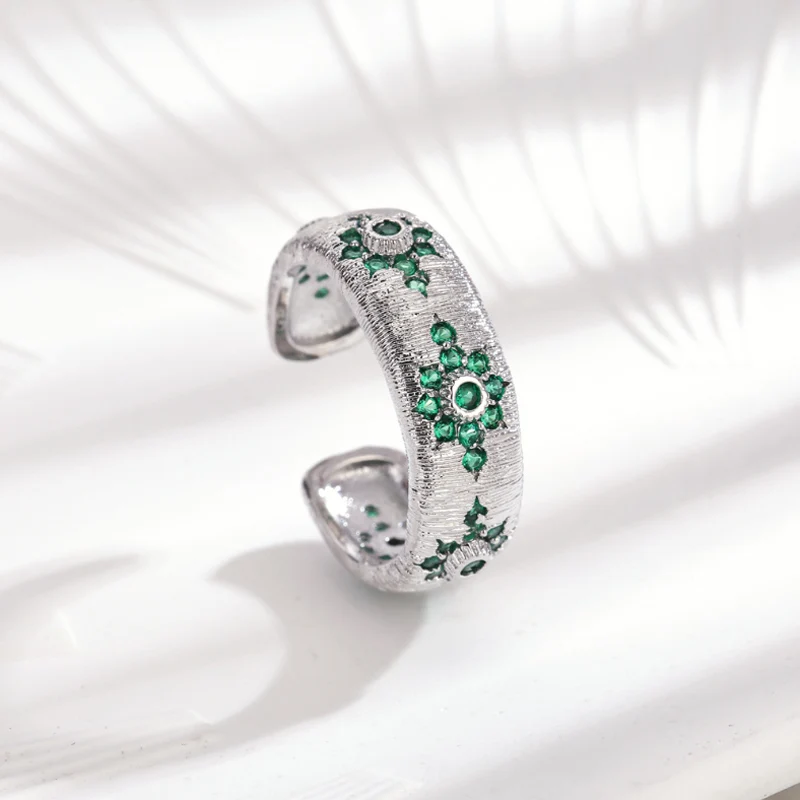 

Donia Jewelry Fashion New Titanium Steel Micro-Inlaid AAA Green Zircon Brushed Ring Luxury Retro Accessories.