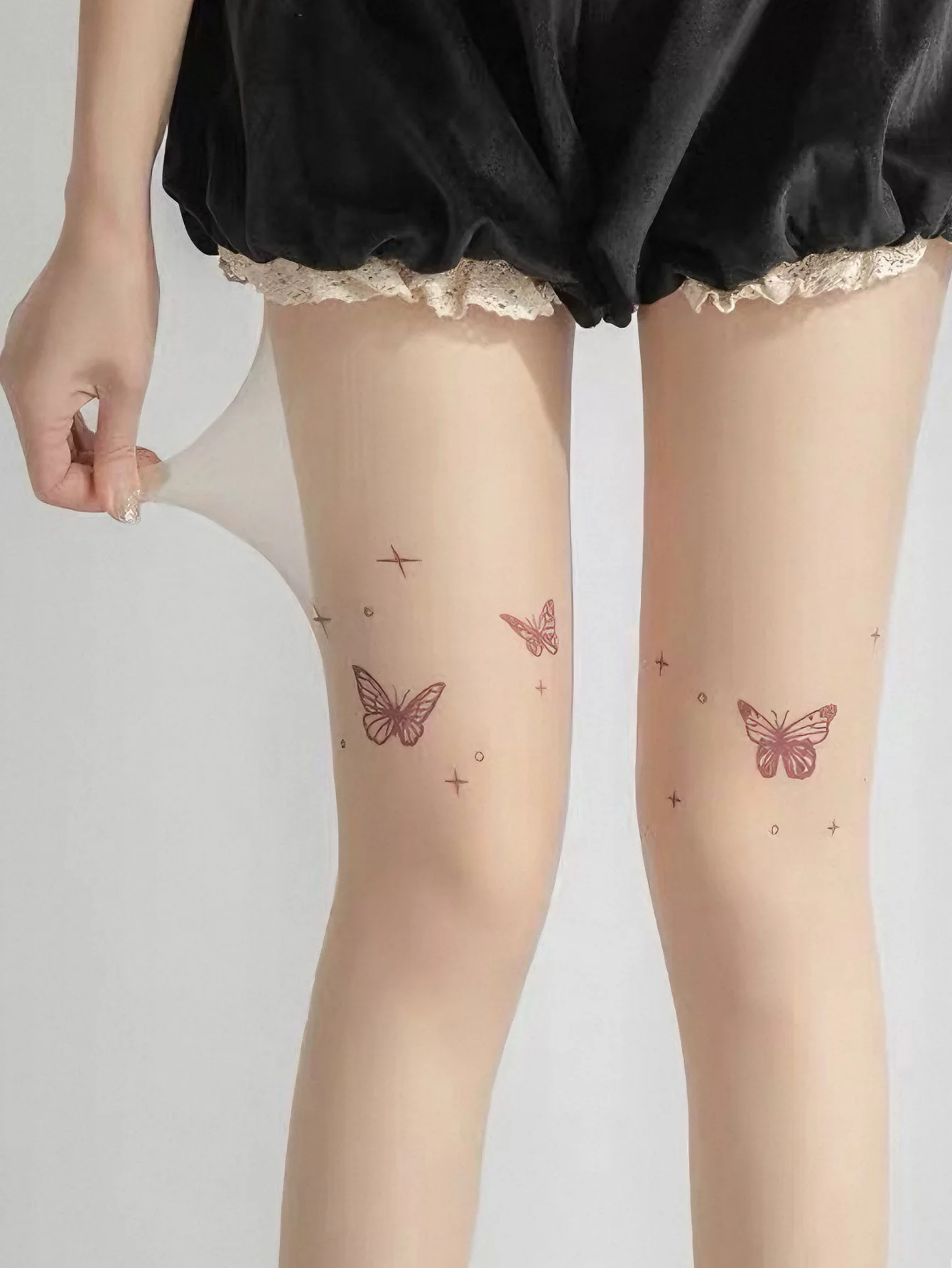 

1 пару женских ультратонких колготок телесного цвета с принтом бабочек, в стиле Pure Sexy Vibe, подходят для свиданий на День святого Валентина, 520 Confessio