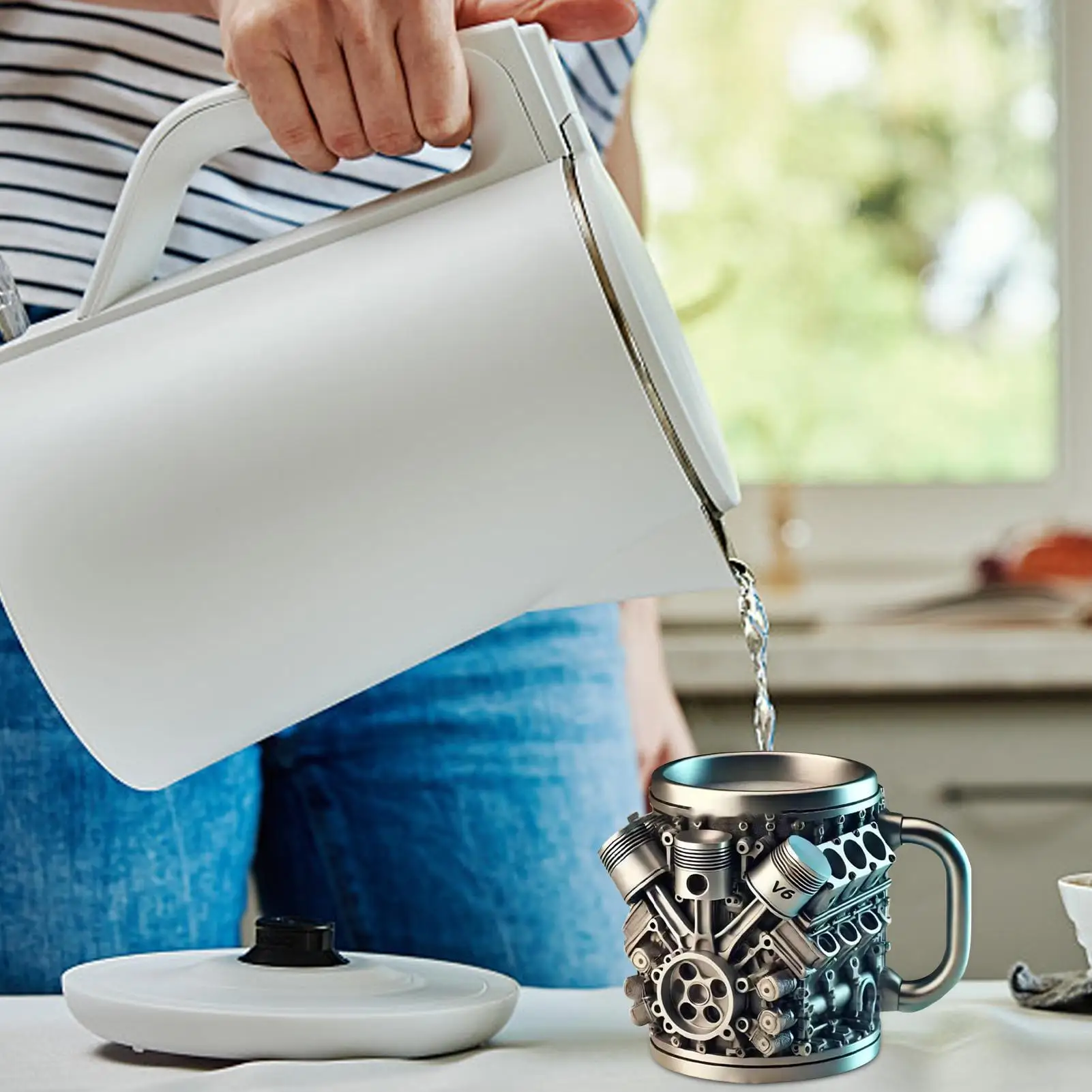 Juice Water Coffee Milk Tea Engine Stainless Steel Cup With Handle Design Milk Drink Mug For Afternoon Travel Workshop Garage