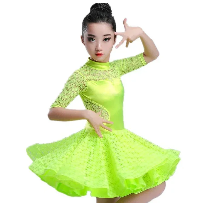 

2018 girls latin dresses for dancing ballroom dance dress rumba samba spandex children samba cha cha tango skirt standard salsa