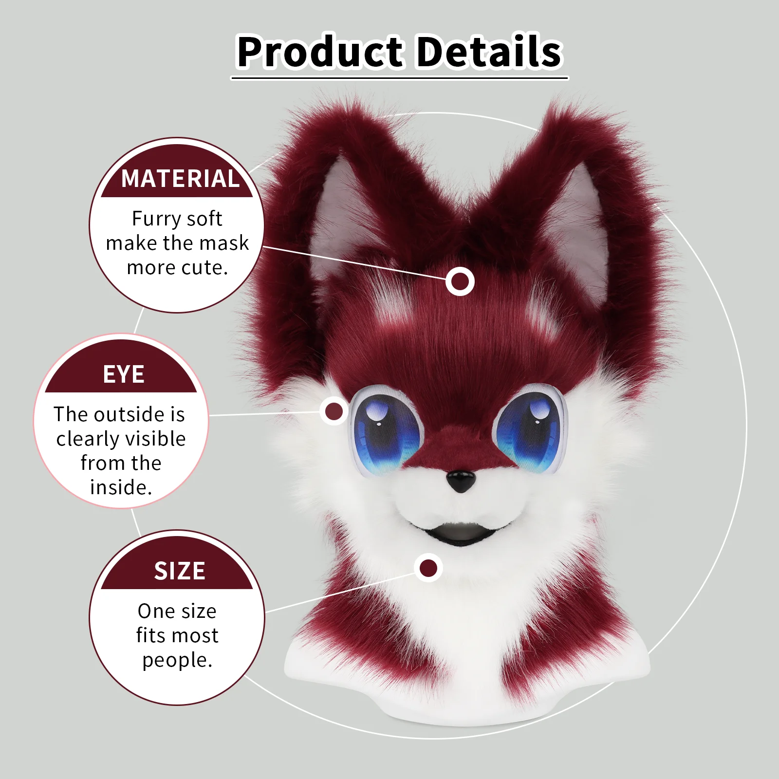 Animal Head Mask Furry Fursuit Plush Dog Fox Masks for Parties Cosplay Costume Accessory