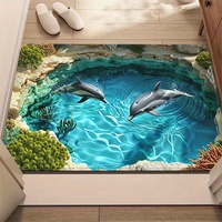 VIKAMA Dolphin Printed Carpet Waterproof and Anti Slip Machine Washable Living Room and Bathroom Quick Drying Floor Mat