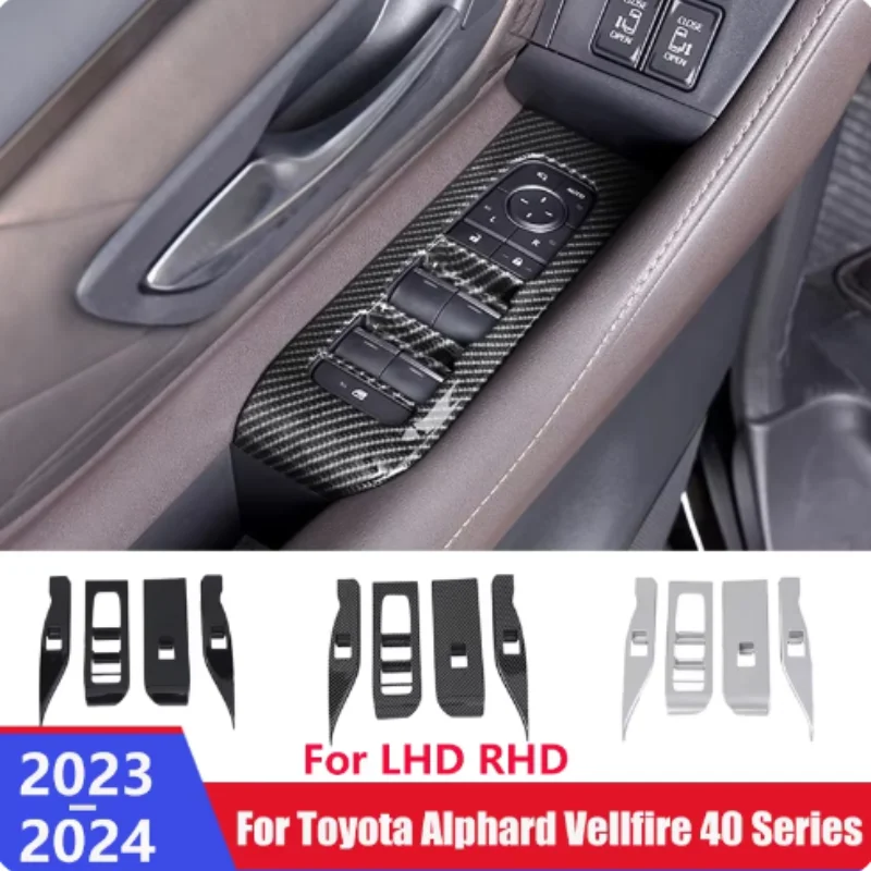 

For Toyota Alphard Vellfire 40 Series 2024+ ABS Carbon Car Window Glass Lifting Switch Button Inner Decorative Frame Sticker