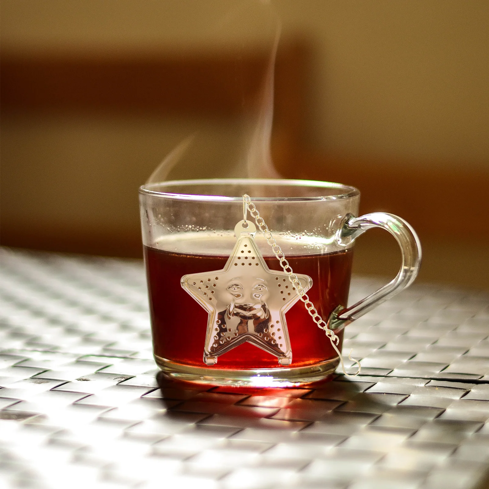 

2Pcs Tea Strainer Tea Filter Star Moon Stainless Steel Hanging Infuser Chain Spice Herb Brewing Tool