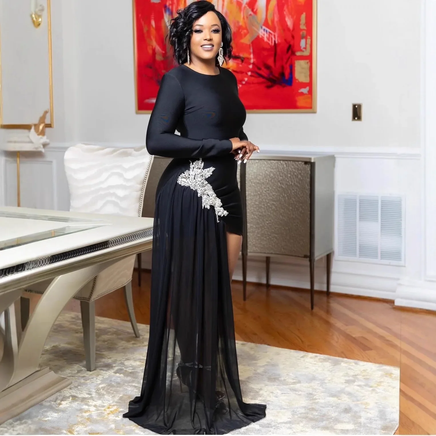 Dashiki African Party Evening Dresses for Women Spring 2026 African Long Sleeve Black Red Bodycon Mini Dresses Africa Clothing