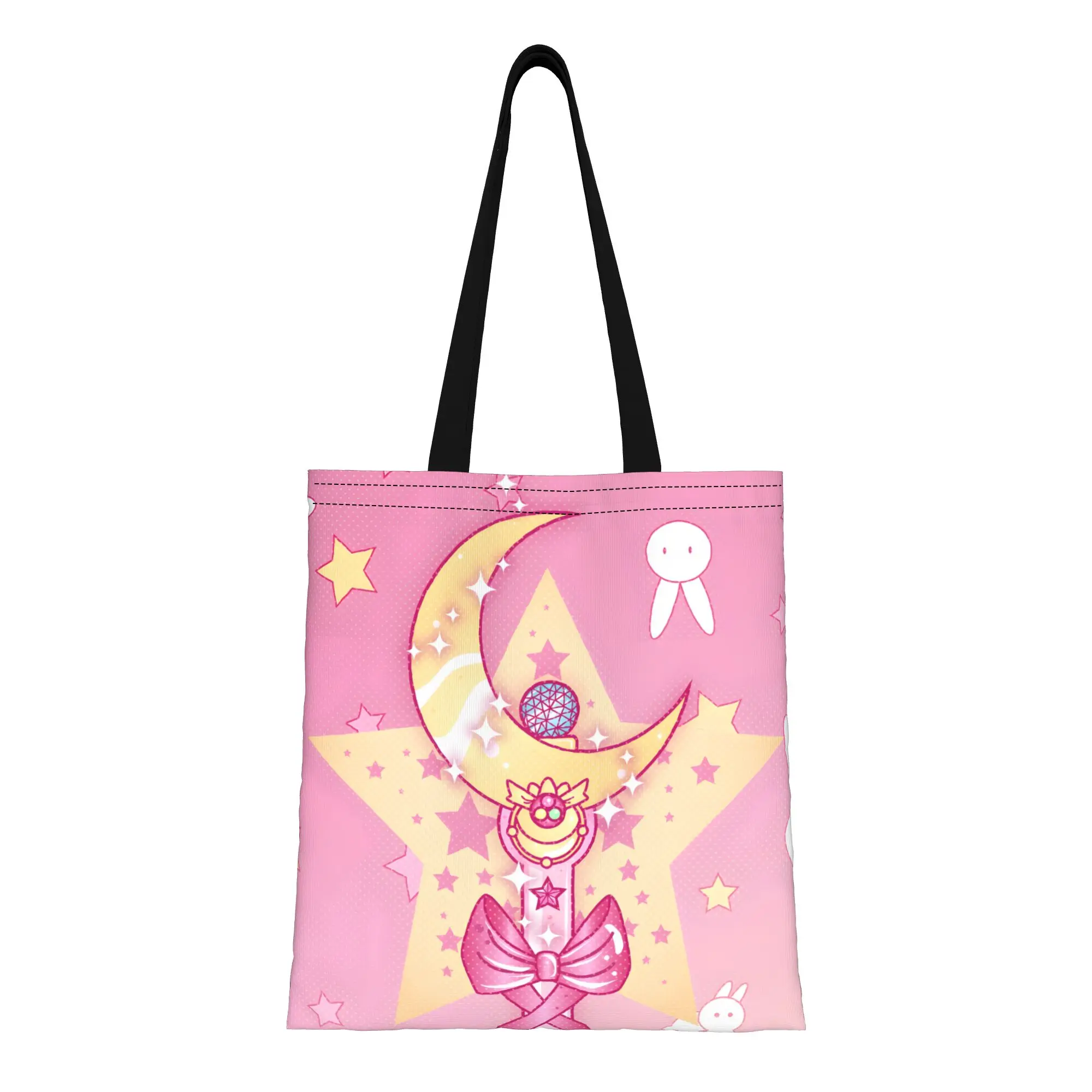 

1PC Pink Magical Staff Canvas Tote Bag Sailor Moon Canvas Tote Bag Perfect for Shopping Grocery Travel & Outdoor