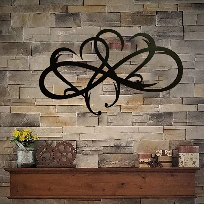 Double Infinity Heart Metal Wall Art Hanging Love Two Hearts Become One Wall Sign Sculpture For Home Wall Wedding Decor