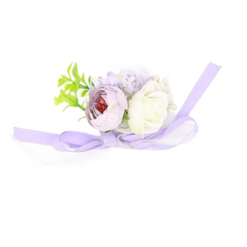 Ramillete de muñeca para dama de honor, accesorios de boda, Rosa artificial púrpura claro, flores, Boutonnires, Buche Di Fiori Per La Sposa