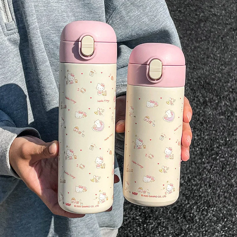 400ml Sanrio Hello kitty Stainless Steel Water Bottle Girls CuteThermos Cup  Thermos Cup with Straw Kawaii Kids Cup Student Gift