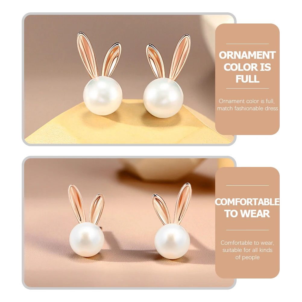 

Rabbit Head Pearl Earrings Piercing Jewelry Studs for Women Artificial Valentine's Day Cute Alloy Women's Daily Wear
