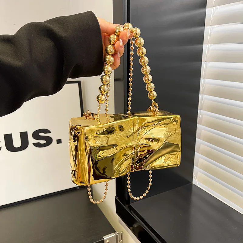 

New High-end French Style Women's Small Square Bag High-end Banquet Shoulder Bag Shiny Fashionable Classic Crossbody Bag 2025