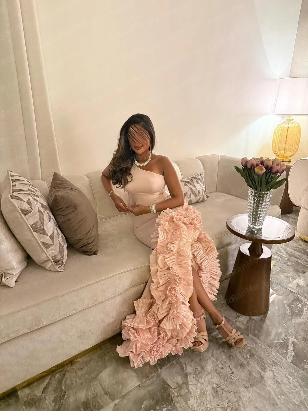 Suknie wieczorowe Ranmo szyte na miarę na specjalne okazje, sukienki wieczorowe damskie z kwiatami 3D, suknia balowa z rozcięciem i trenem typu rybi ogon na studniówkę.