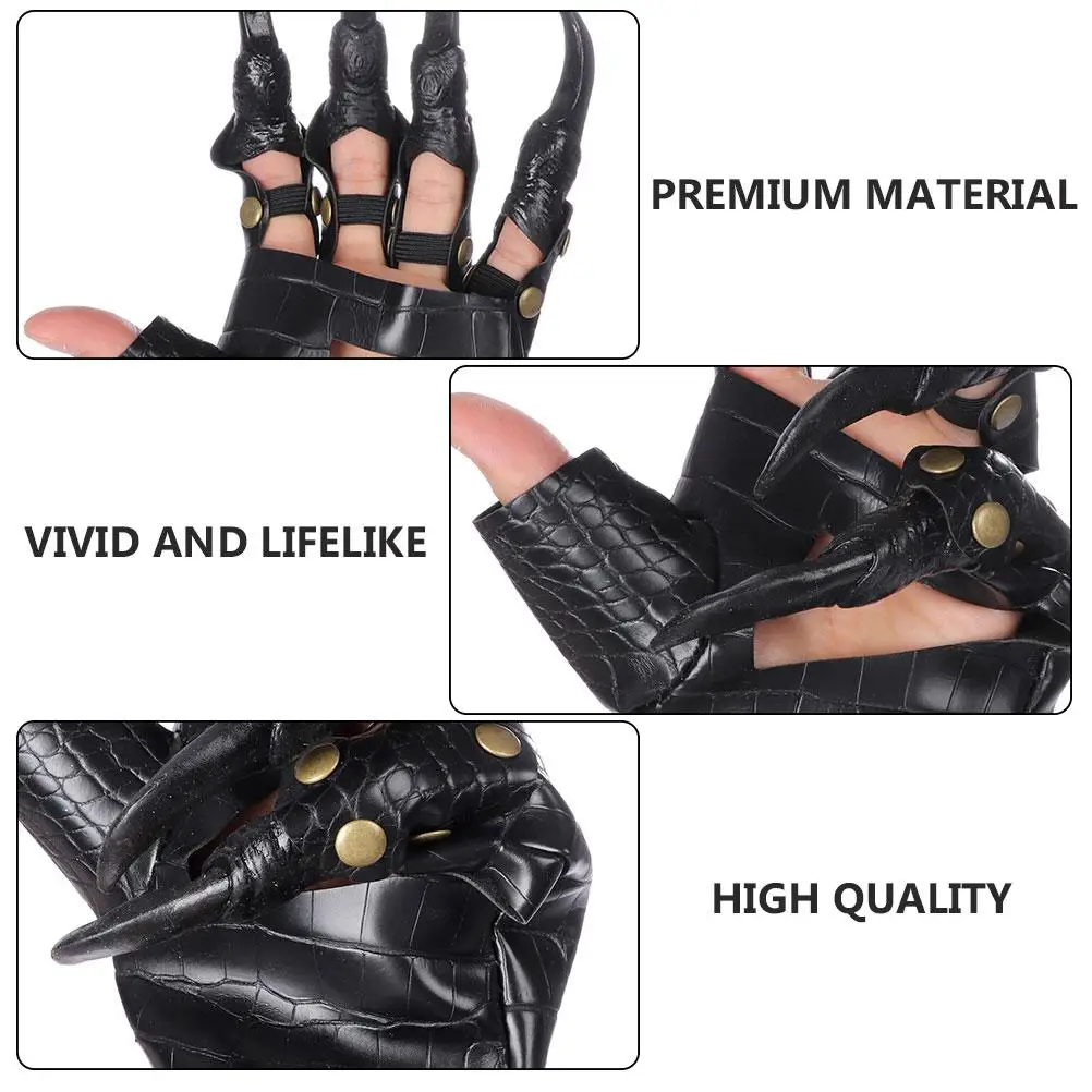 Dragon Claw Gloves Halloween Costume Black Nails Durable Claw Mitten Cosplay Horror Gloves for Balls Festivals Shows Carnival