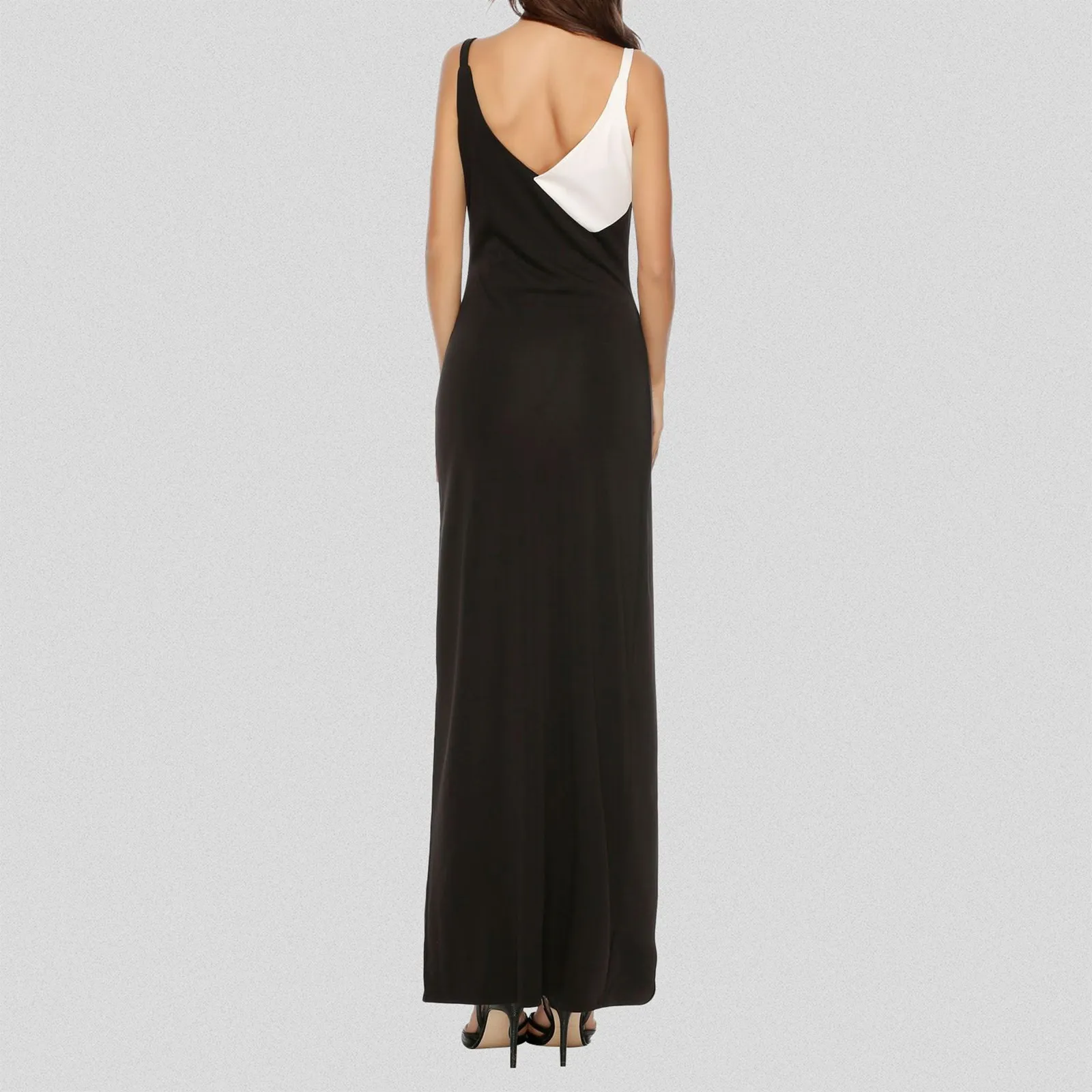 Robe de soirée longue noire et blanche, tenue de soirée, col en V, sexy, fente latérale, boîte de nuit, tango, à la mode