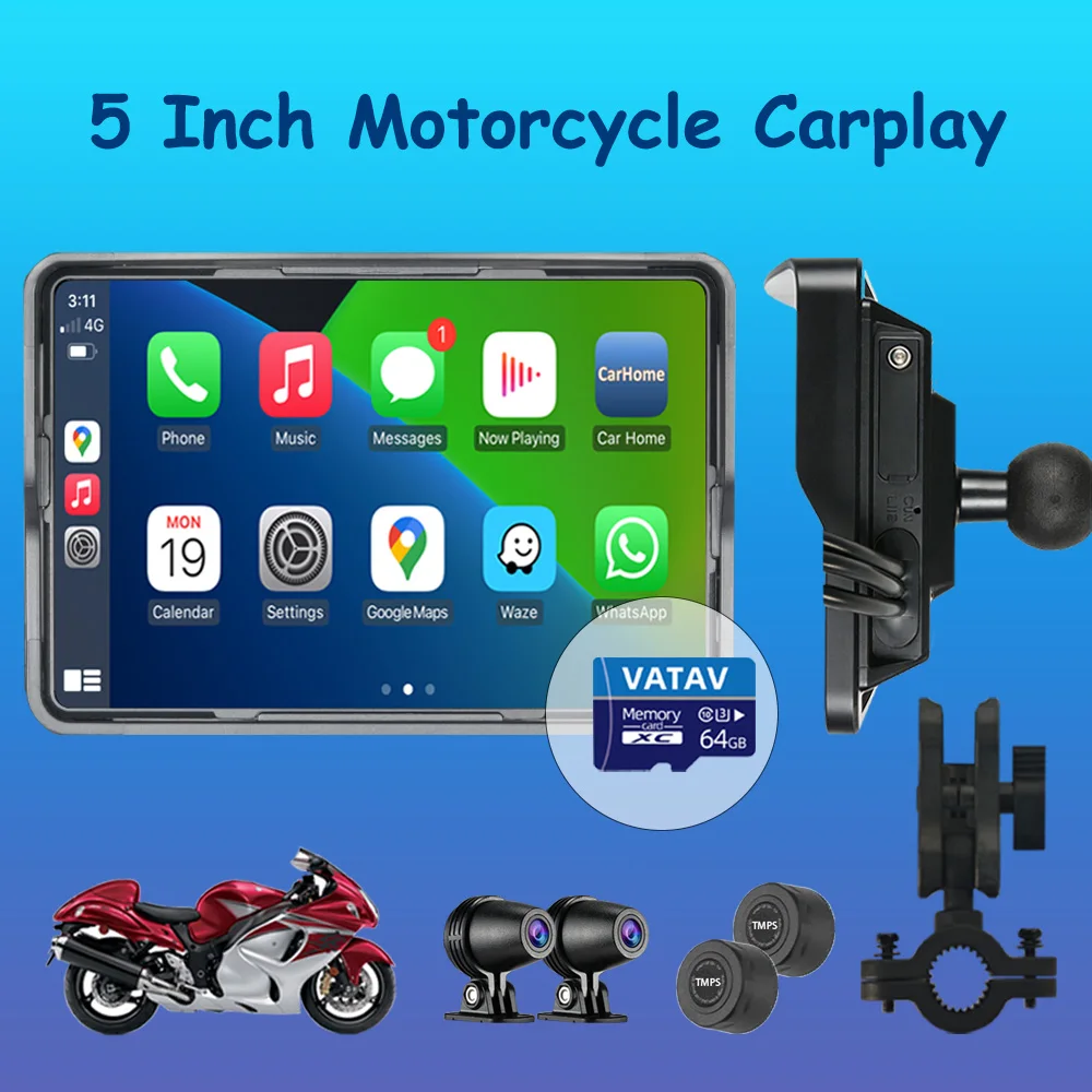 

5 Inch Android Auto GPS Motorcycles Navigation Portable Wireless Universal Navigator Carplay Screen Motorcycle Waterproof Displa