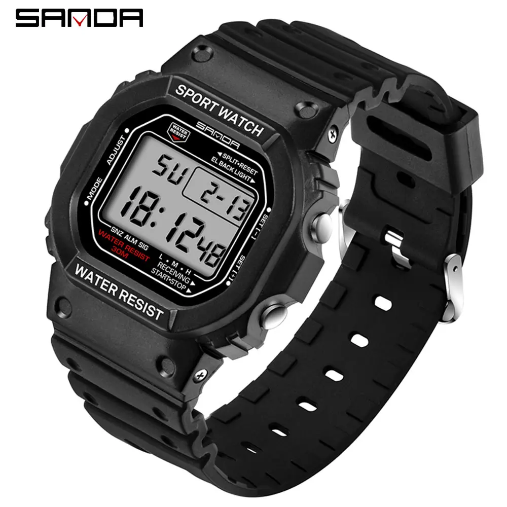 SANDA-Reloj deportivo Digital para hombre y mujer, pulsera electrónica con correa de goma, LED, estilo militar