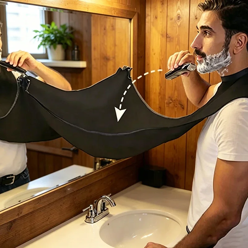 1 Stück Herren Rasier-Wandspiegel mit Saugnapf, Haarschneidecape, Schürzen, kreativer Haarschneideumhang für Zuhause und Salon, Schnurrbart- und Bartrasierschürze GHWB01