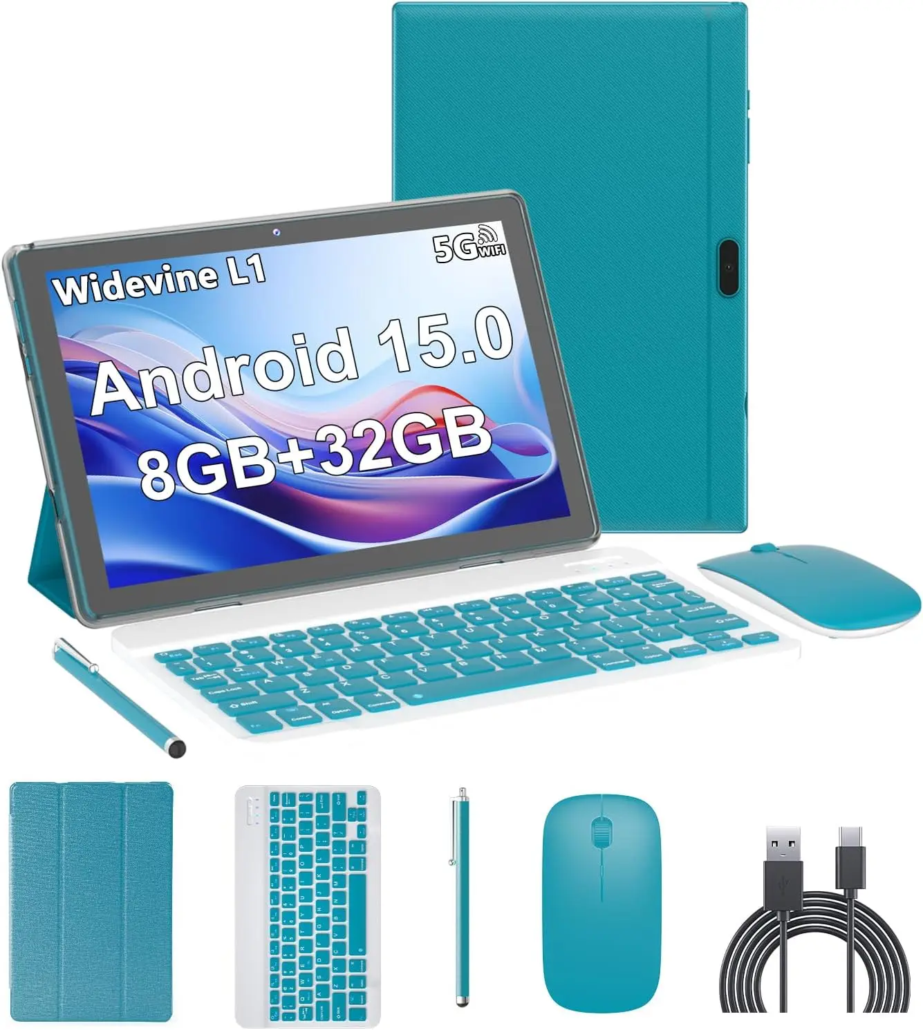 

10 Inch Tablet, 8GB RAM+32GB ROM/2TB Expandable, Android 15, Keyboard Case Included, 1280x800 IPS, Wi-Fi 6, 6000mAh Battery