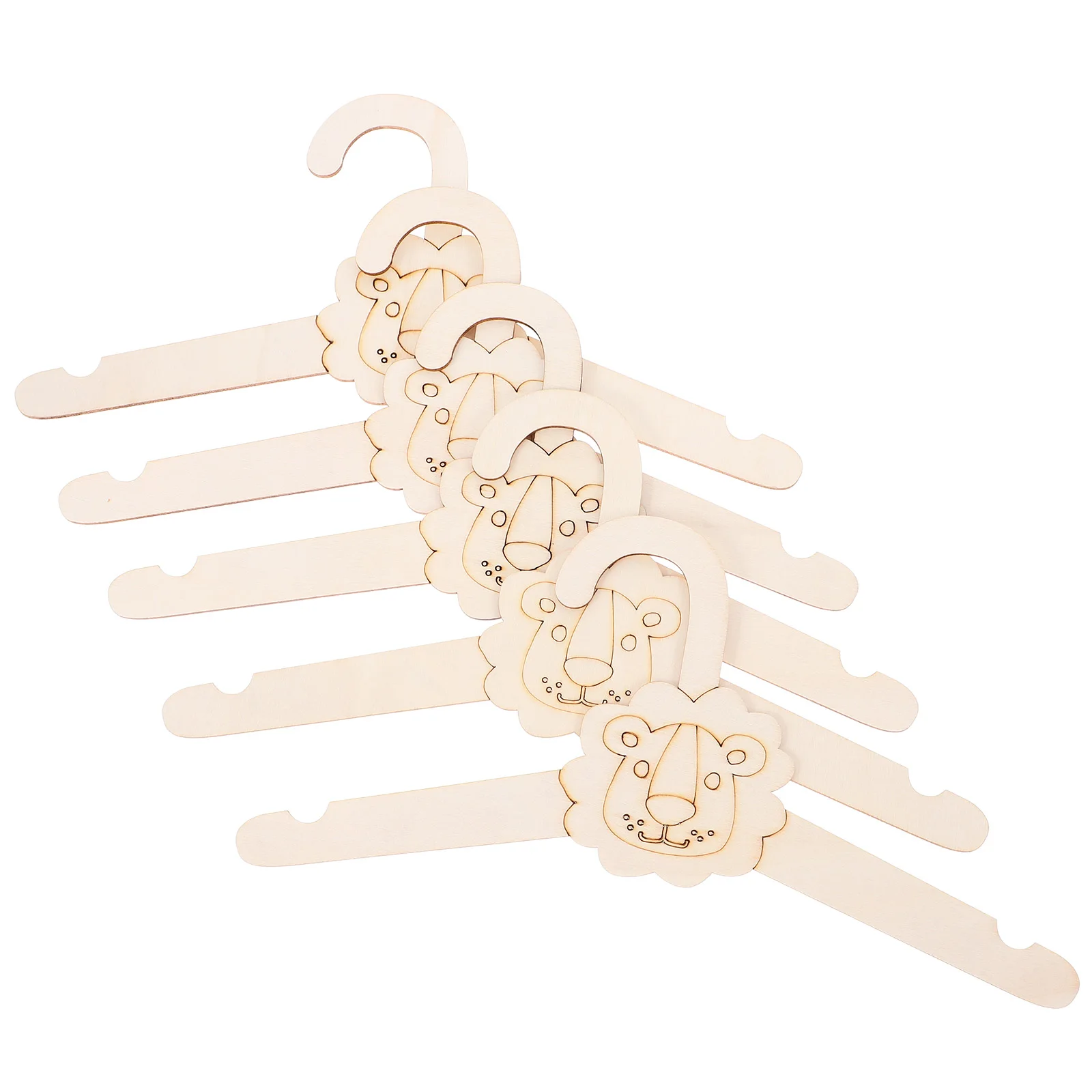 

5pcs Lion Wooden Baby Clothes Hangers Cute Toddler Nursery Rack Kids Handcrafted Animal Shape DIY Hanger For Home School