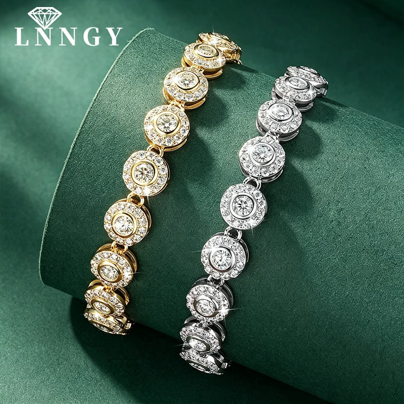 Lnngy 16cm/17cm/18cm Moissanite Tennis Bracelet For Women Sparkling Lab Diamond Halo Setting Bubble Bracelets Jewelry