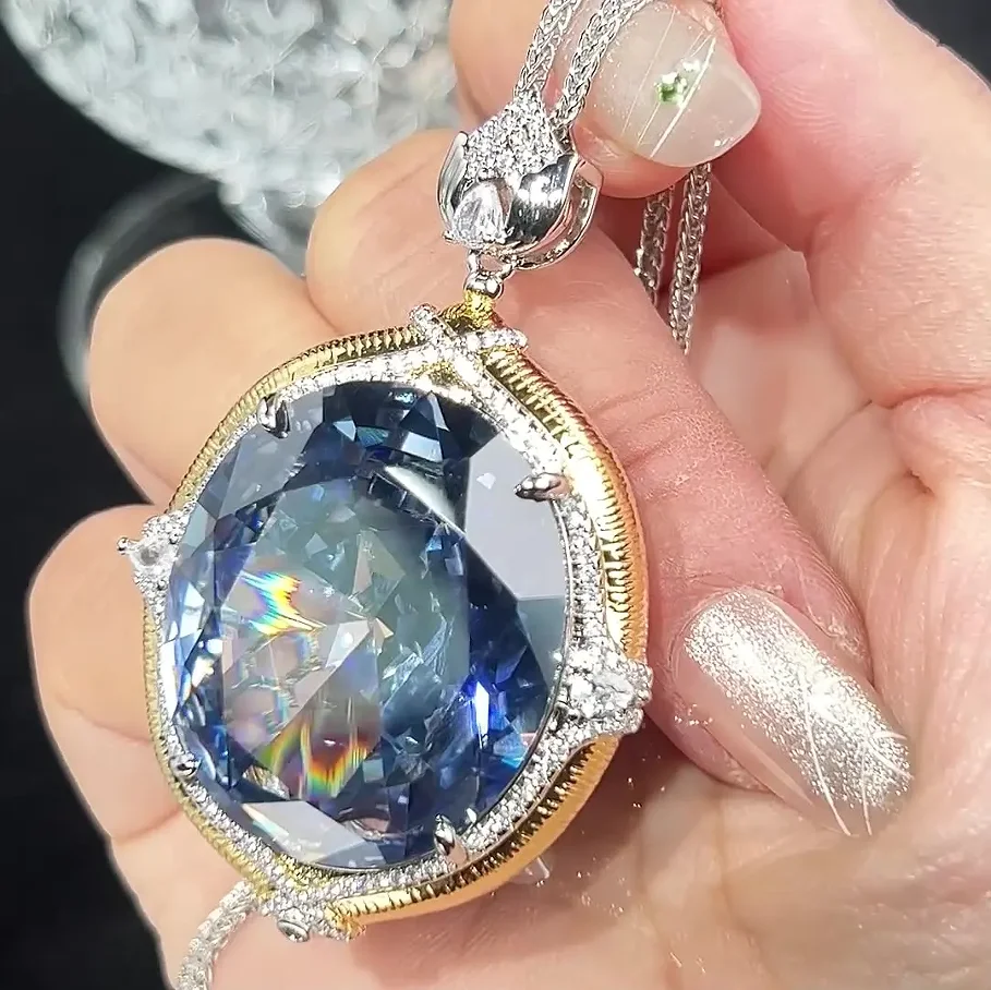 

Vintage Gold Color 25*30mm Ruby Sapphire Quartz Big Pendant Necklace for Women Gemstone Cocktail Party Fine Jewelry Female Gift