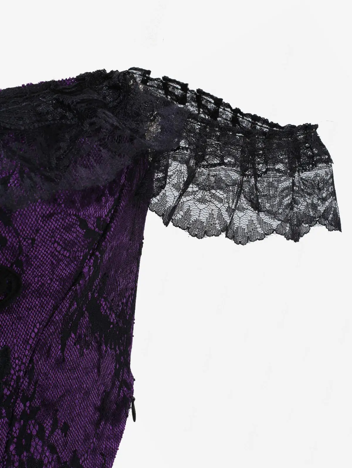 Gothic Strapless Corset Floral Lace Overlay Applique Off The Shoulder Glitter Sparkling Buckle Hem Corset